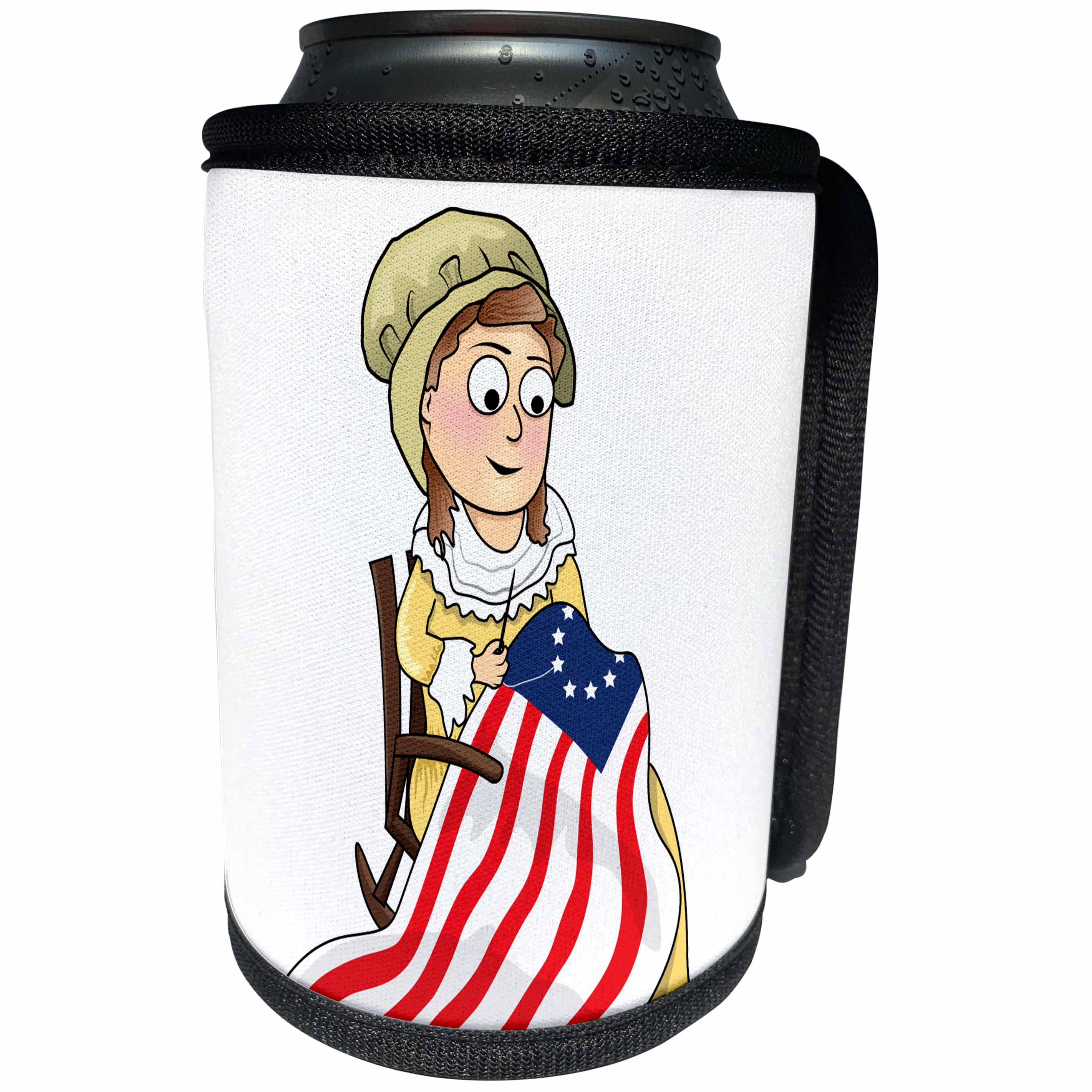 3dRose Scenes from the Past Fun with Historical Figures - Bettsy Ross and the 1776 American Revolution Flag - Can Cooler Bottle Wrap (cc_240587)