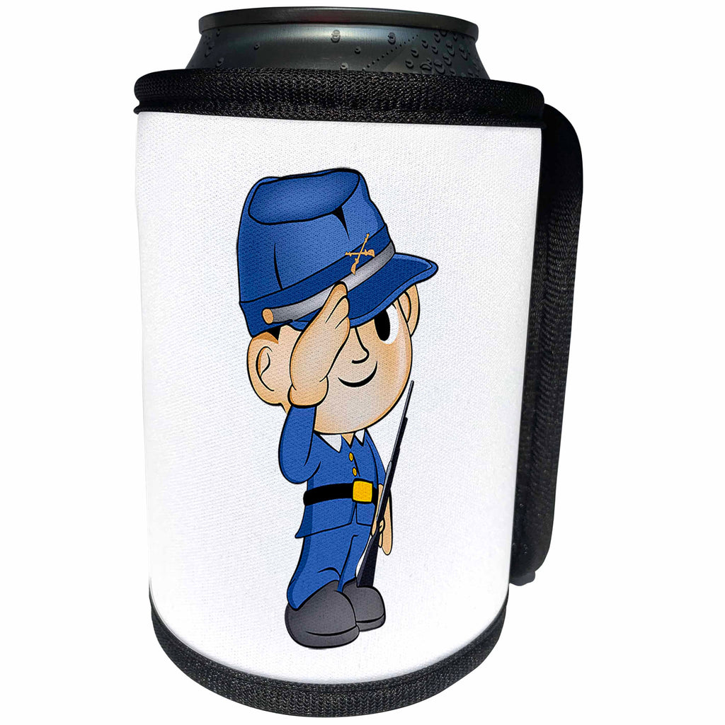 3dRose Scenes from the Past Fun with Historical Figures - Civil War Union Yankee Soldier 1863 Cartoon Northern - Can Cooler Bottle Wrap (cc_240589)