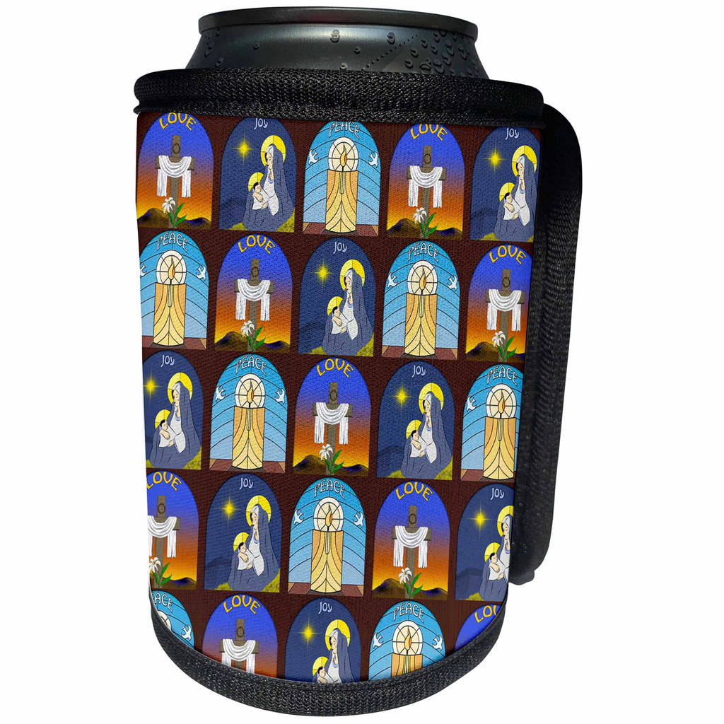 3dRose 777images Designs Christian - Colorful pattern of Christian symbols for love, joy and peace - Can Cooler Bottle Wrap (cc_240592)