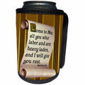 3dRose 777images - Bible Promises - Matthew 11 verse 28 on a scroll with illuminated and medieval text - Can Cooler Bottle Wrap (cc_240595)