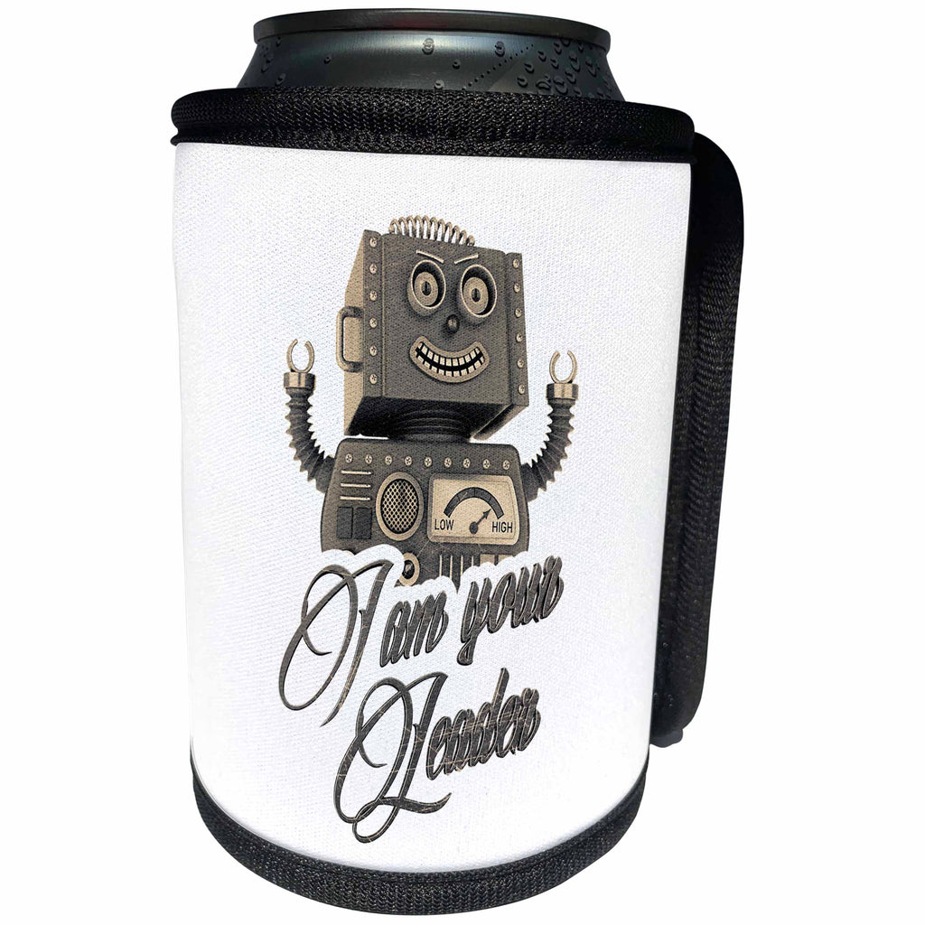 3dRose Carsten Reisinger - Illustrations - I am your leader - Vintage toy robot design Geek Nerd Geeky Nerdy - Can Cooler Bottle Wrap (cc_240601)