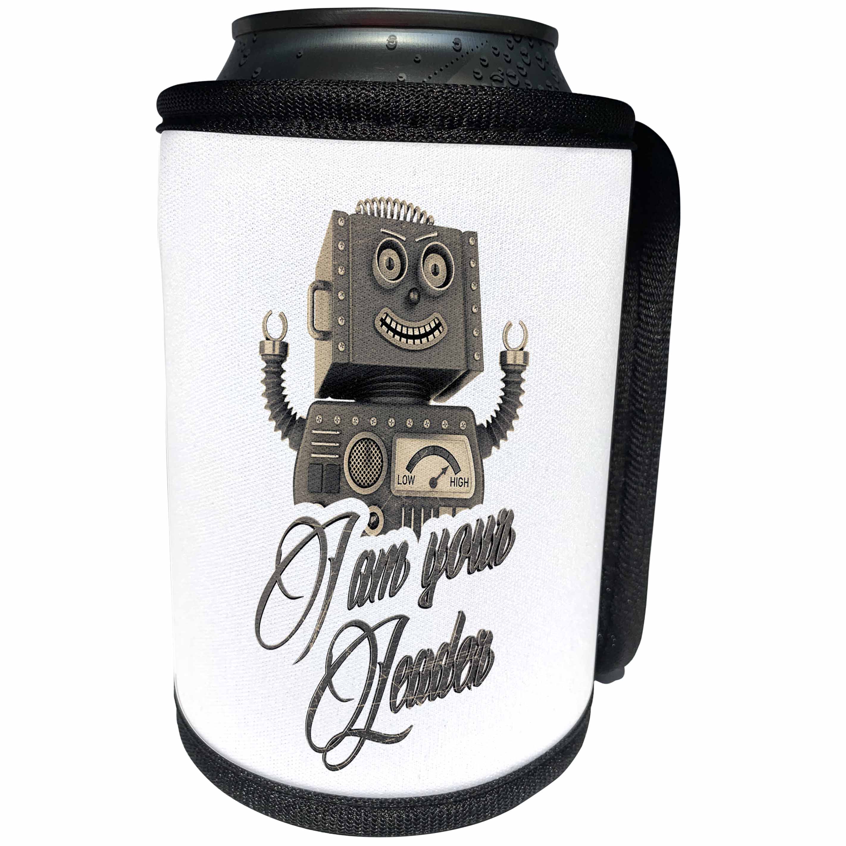 3dRose Carsten Reisinger - Illustrations - I am your leader - Vintage toy robot design Geek Nerd Geeky Nerdy - Can Cooler Bottle Wrap (cc_240601)