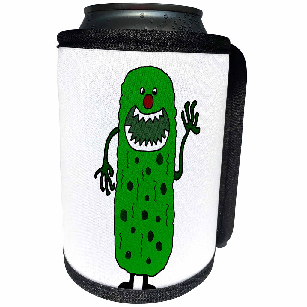 3dRose All Smiles Art Funny - Funny Pickle Tickle Monster Cartoon - Can Cooler Bottle Wrap (cc_240604)