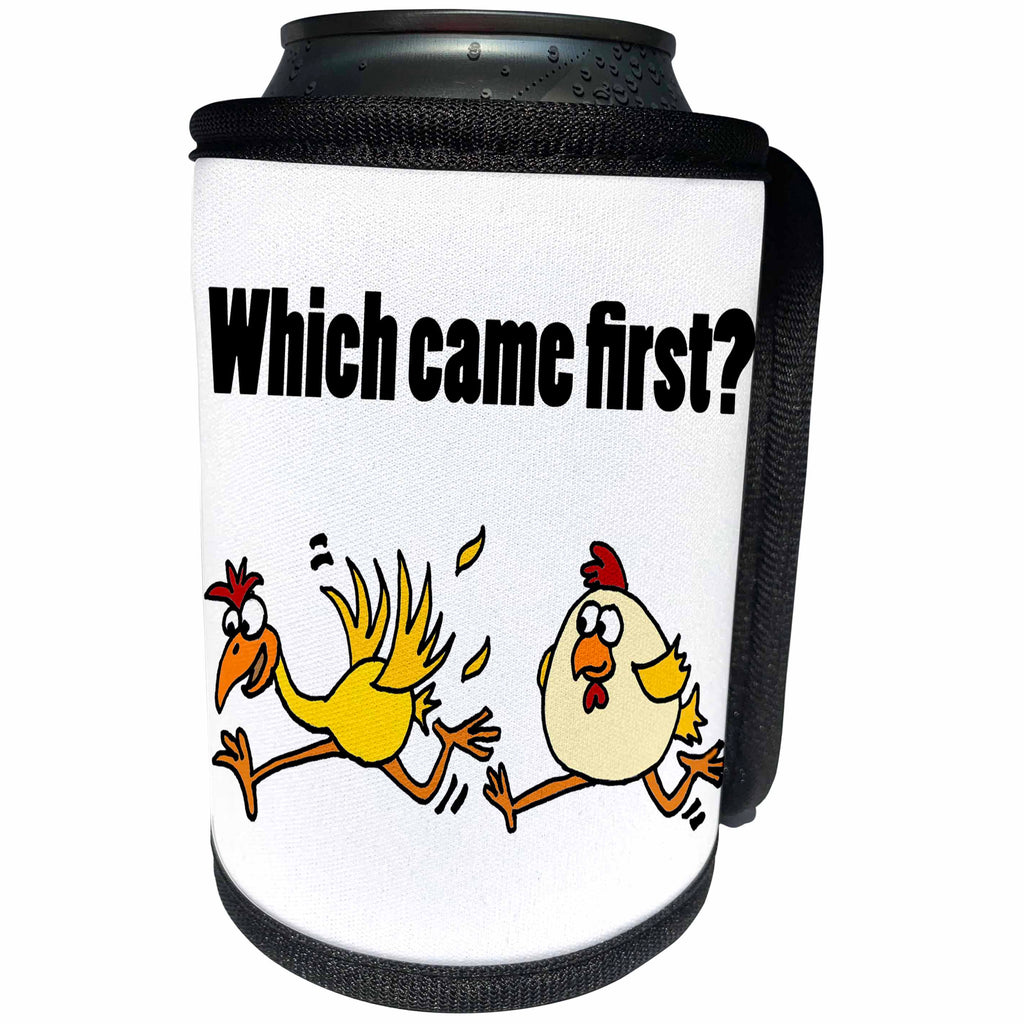 3dRose All Smiles Art Funny - Funny Chicken and Egg Racing Cartoon Which Came First - Can Cooler Bottle Wrap (cc_240605)