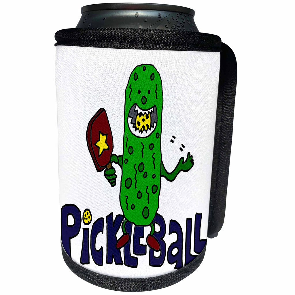 3dRose Funny Pickleball Pickle Monster eating Pickleball Ball - Can Cooler Bottle Wrap (cc_240611)