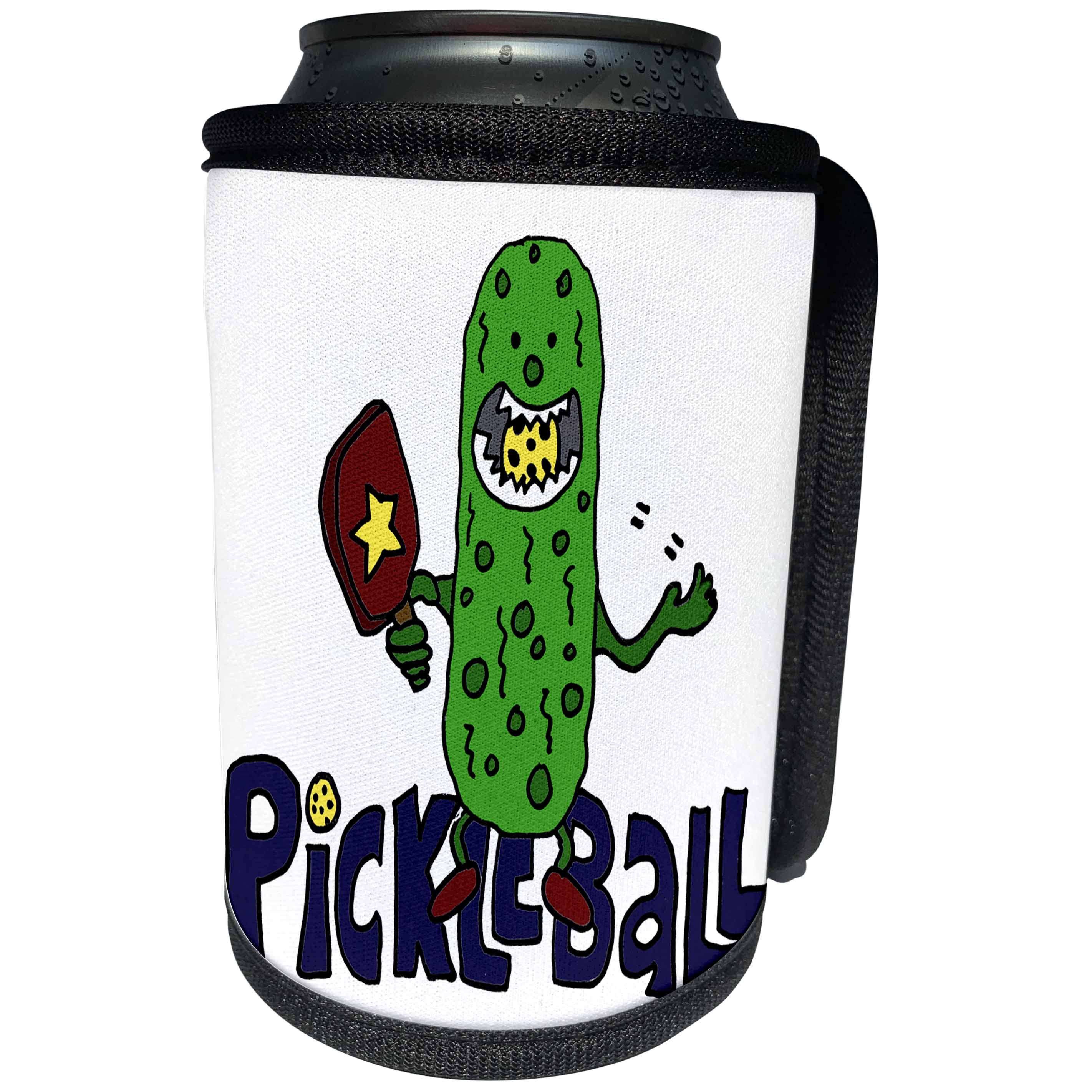 3dRose Funny Pickleball Pickle Monster eating Pickleball Ball - Can Cooler Bottle Wrap (cc_240611)