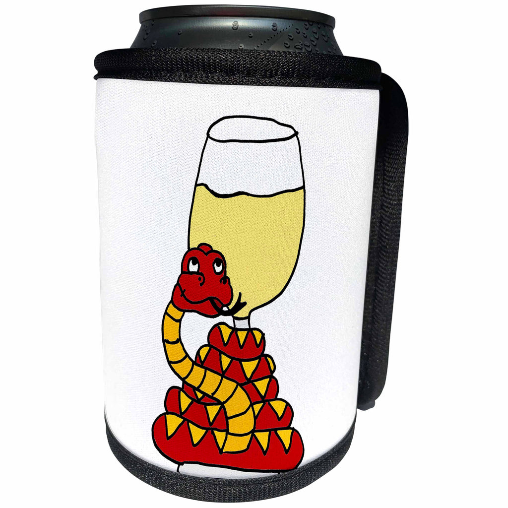 3dRose All Smiles Art Food and Drinks - Funny Red and Yellow Snake around White Wine Glass - Can Cooler Bottle Wrap (cc_240613)