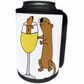 3dRose All Smiles Art Food and Drinks - Funny Sea Otters with White Wine Glass Cartoon - Can Cooler Bottle Wrap (cc_240615)