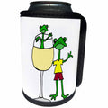 3dRose All Smiles Art Food and Drinks - Funny Frogs with White Wine Glass - Can Cooler Bottle Wrap (cc_240616)