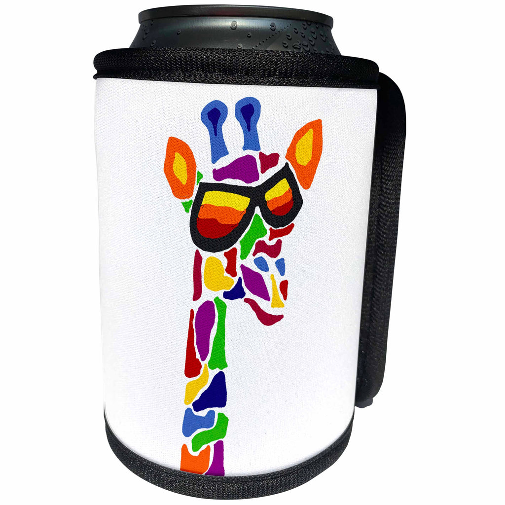 3dRose All Smiles Art Abstract - Funny Cool Colorful Giraffe in Sunglasses Original Abstract Art - Can Cooler Bottle Wrap (cc_240617)