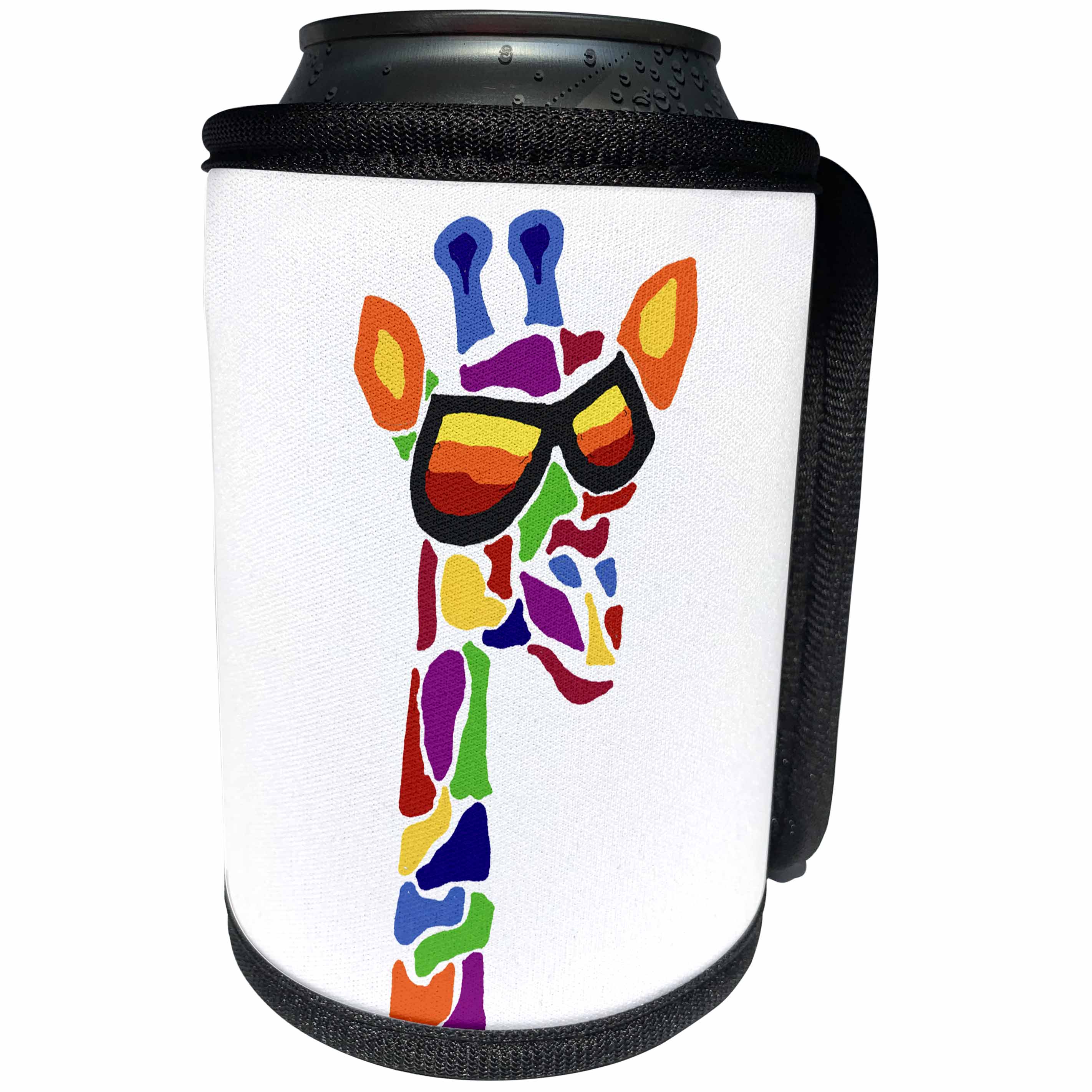 3dRose All Smiles Art Abstract - Funny Cool Colorful Giraffe in Sunglasses Original Abstract Art - Can Cooler Bottle Wrap (cc_240617)