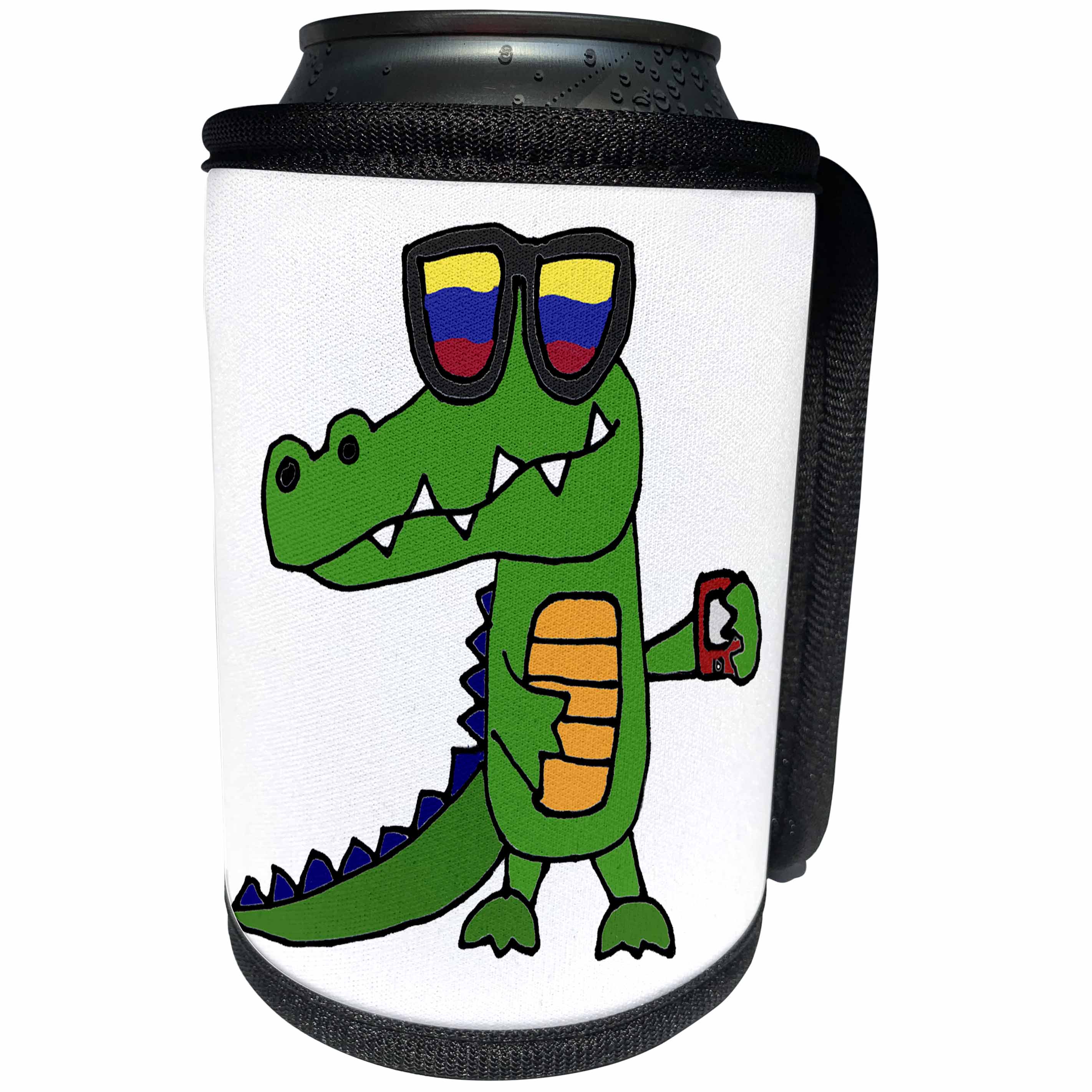 3dRose All Smiles Art Funny - Funny Cool Alligator in Sunglasses with Cell Phone - Can Cooler Bottle Wrap (cc_240618)