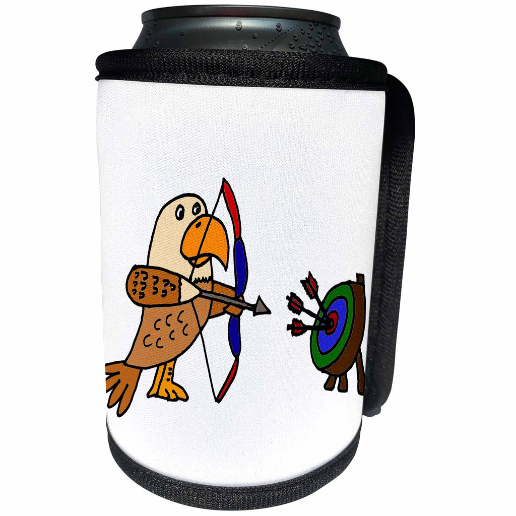 3dRose All Smiles Art Sports and Hobbies - Funny Eagle is Practicing Archery Original Art - Can Cooler Bottle Wrap (cc_240625)