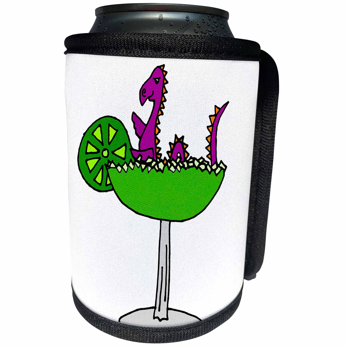 3dRose All Smiles Art at the Beach - Funny Purple Loch Ness Monster in Margarita Glass - Can Cooler Bottle Wrap (cc_240627)