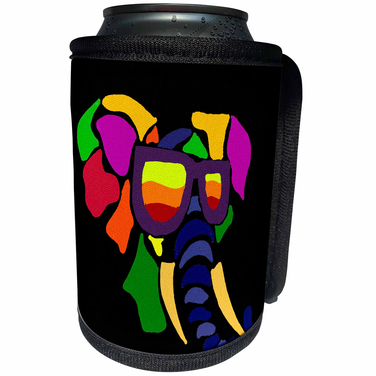3dRose All Smiles Art Abstract - Cool Fun Colorful Elephant Wearing Sunglasses Abstract Art - Can Cooler Bottle Wrap (cc_240629)