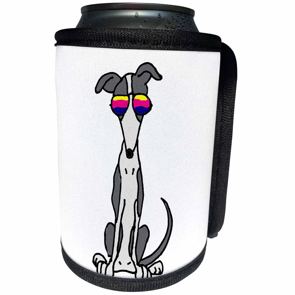 3dRose All Smiles Art Pets - Cool Funny Grey and White Greyhound Dog Wearing Sunglasses - Can Cooler Bottle Wrap (cc_240631)