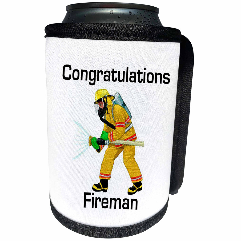 3dRose Florene Congratulations For Careers - Image of Congratulations On Making Firefighter with Fireman - Can Cooler Bottle Wrap (cc_240692)