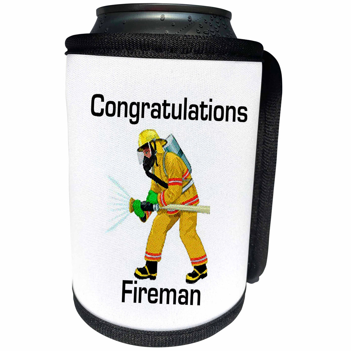3dRose Florene Congratulations For Careers - Image of Congratulations On Making Firefighter with Fireman - Can Cooler Bottle Wrap (cc_240692)