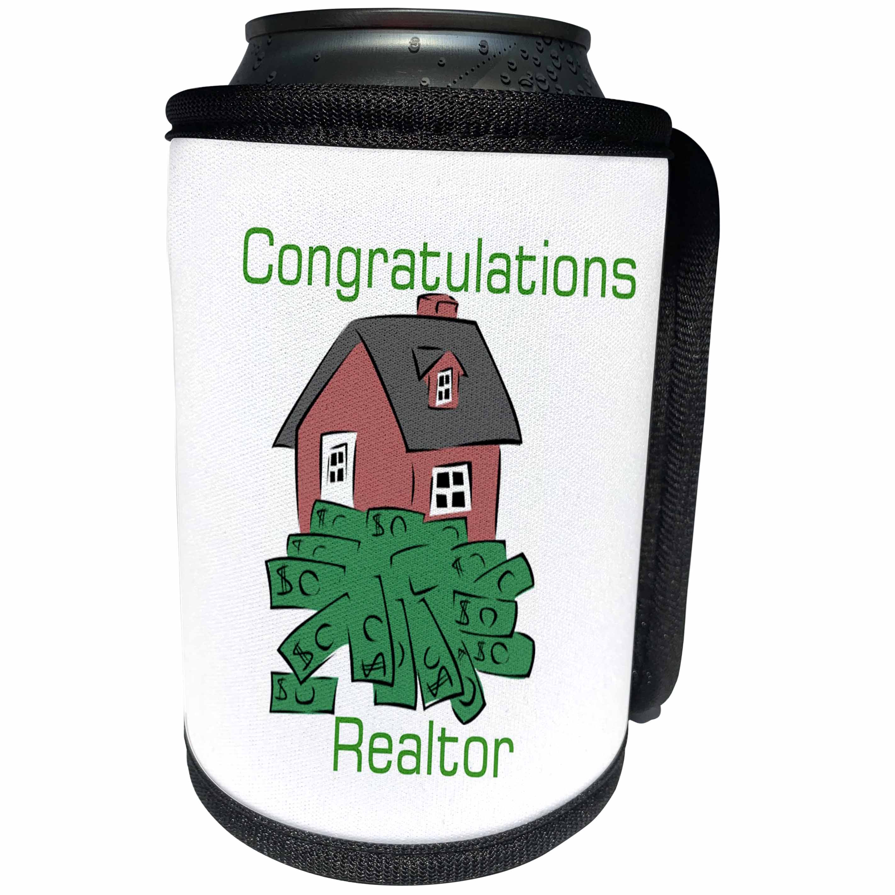 3dRose Florene Congratulations For Careers - Image of Congratulations Realtor with House - Can Cooler Bottle Wrap (cc_240696)