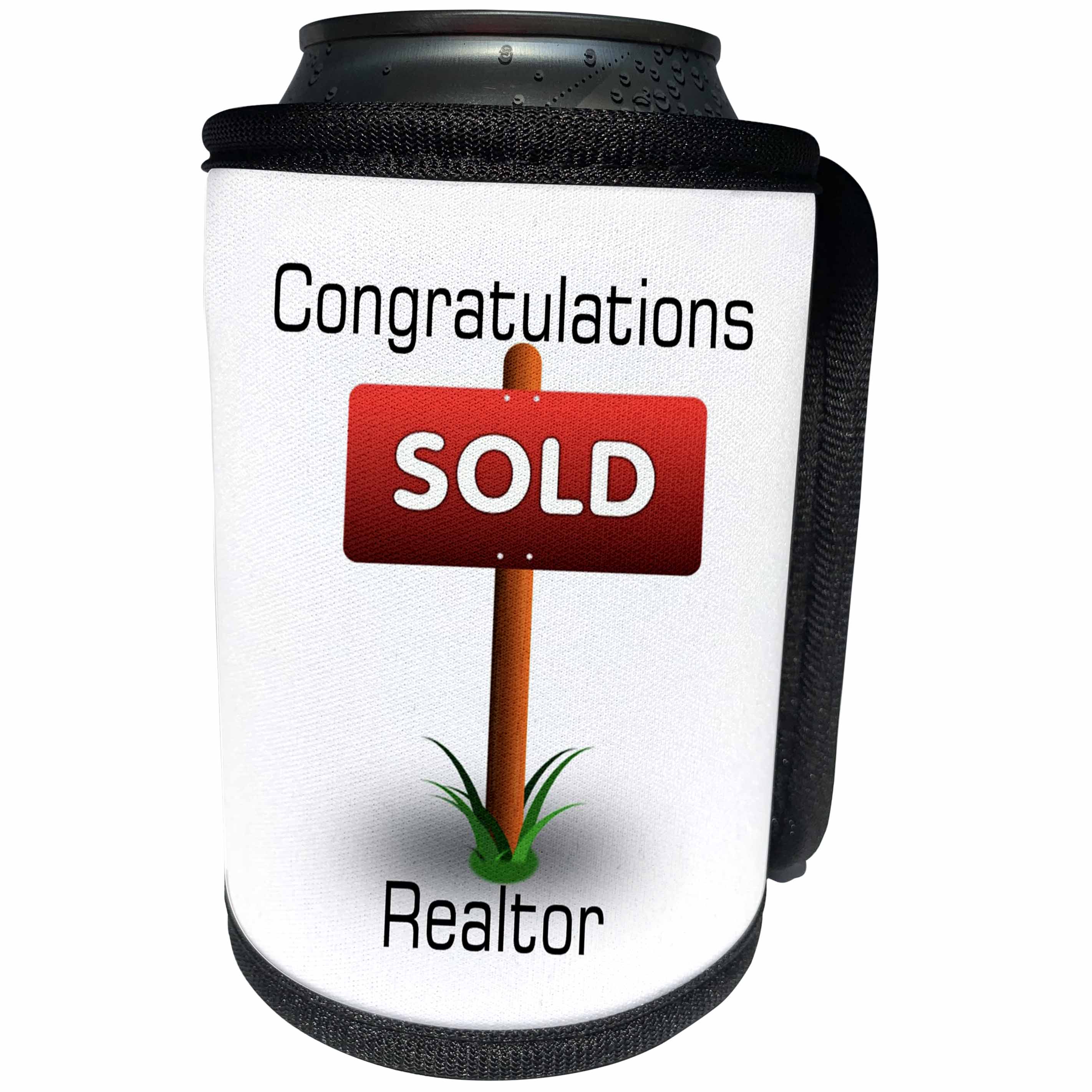 3dRose Florene Congratulations For Careers - Image of Congratulations For Realtor With Sold Sign - Can Cooler Bottle Wrap (cc_240698)
