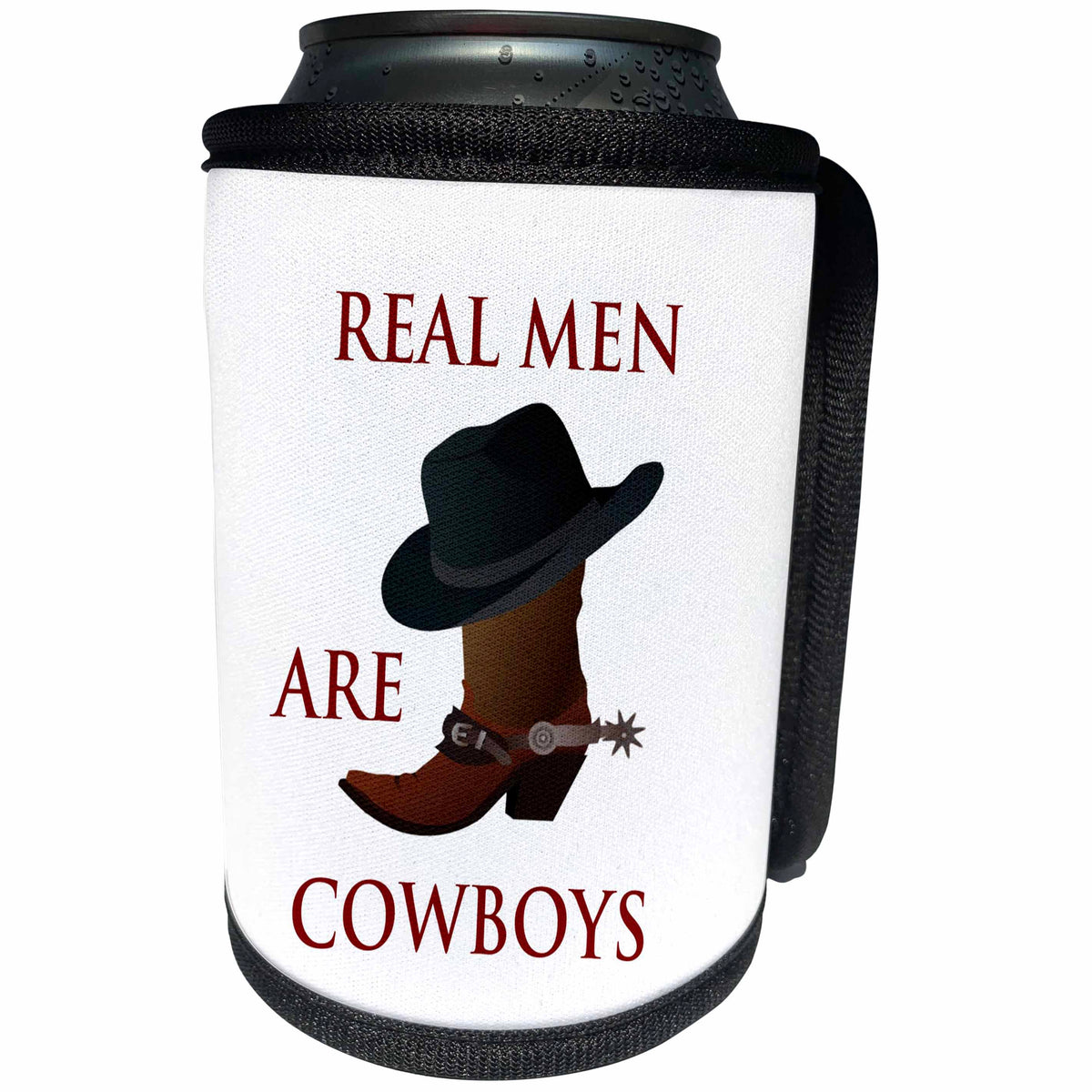 3dRose Florene Country Life - Image of Real Mean Are Cowboys With Cartoon Boot And Hat - Can Cooler Bottle Wrap (cc_240699)