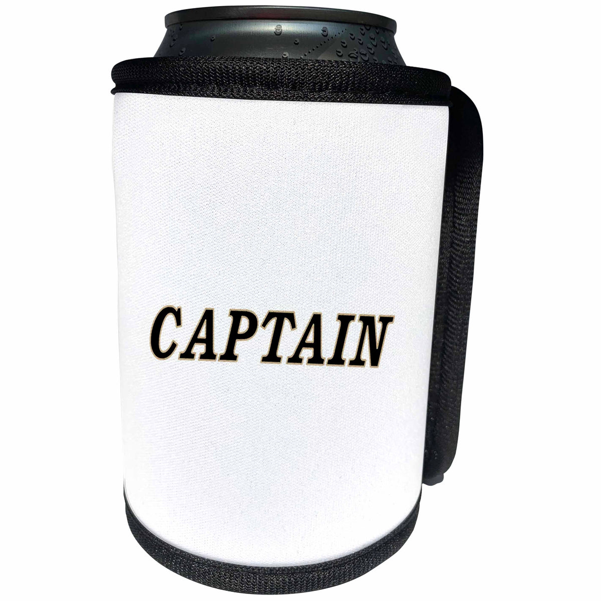 3dRose Florene Nautical Décor - Image of Traditional Black And Gold Outline Says Captain - Can Cooler Bottle Wrap (cc_240702)