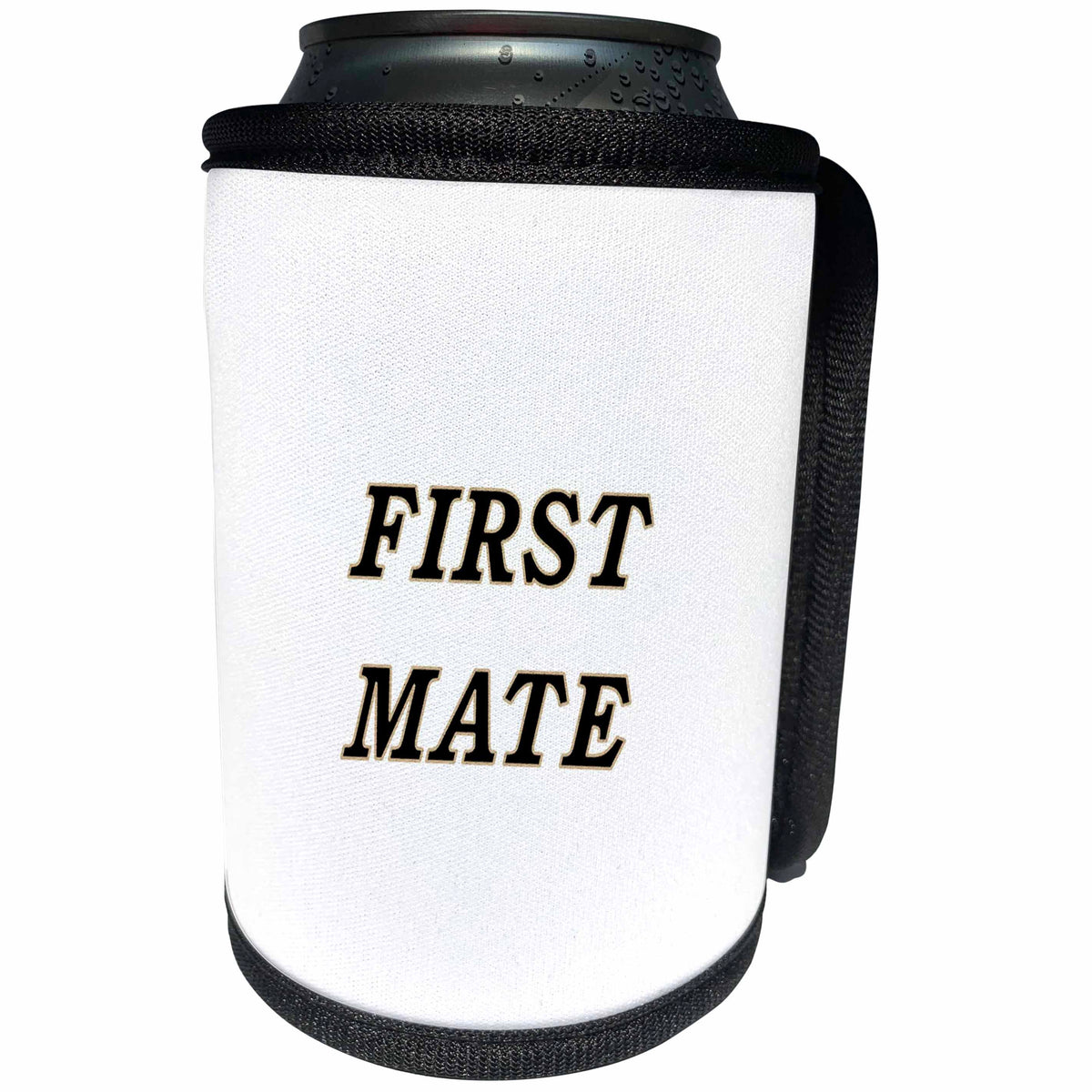 3dRose Florene Nautical Décor - Image of Traditional Black And Gold Outline Says First Mate - Can Cooler Bottle Wrap (cc_240704)