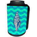 3dRose Russ Billington Nautical Designs - Nautical Theme Shell Illustration on Wavy Blue Green Background - Can Cooler Bottle Wrap (cc_241003)