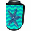 3dRose Russ Billington Nautical Designs - Starfish Illustration on Wavy Blue Green Background - Can Cooler Bottle Wrap (cc_241010)