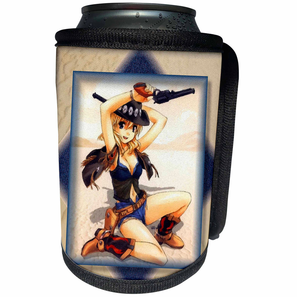 3dRose Susan Brown Designs General Themes - Anime Cowgirl - Can Cooler Bottle Wrap (cc_24103)