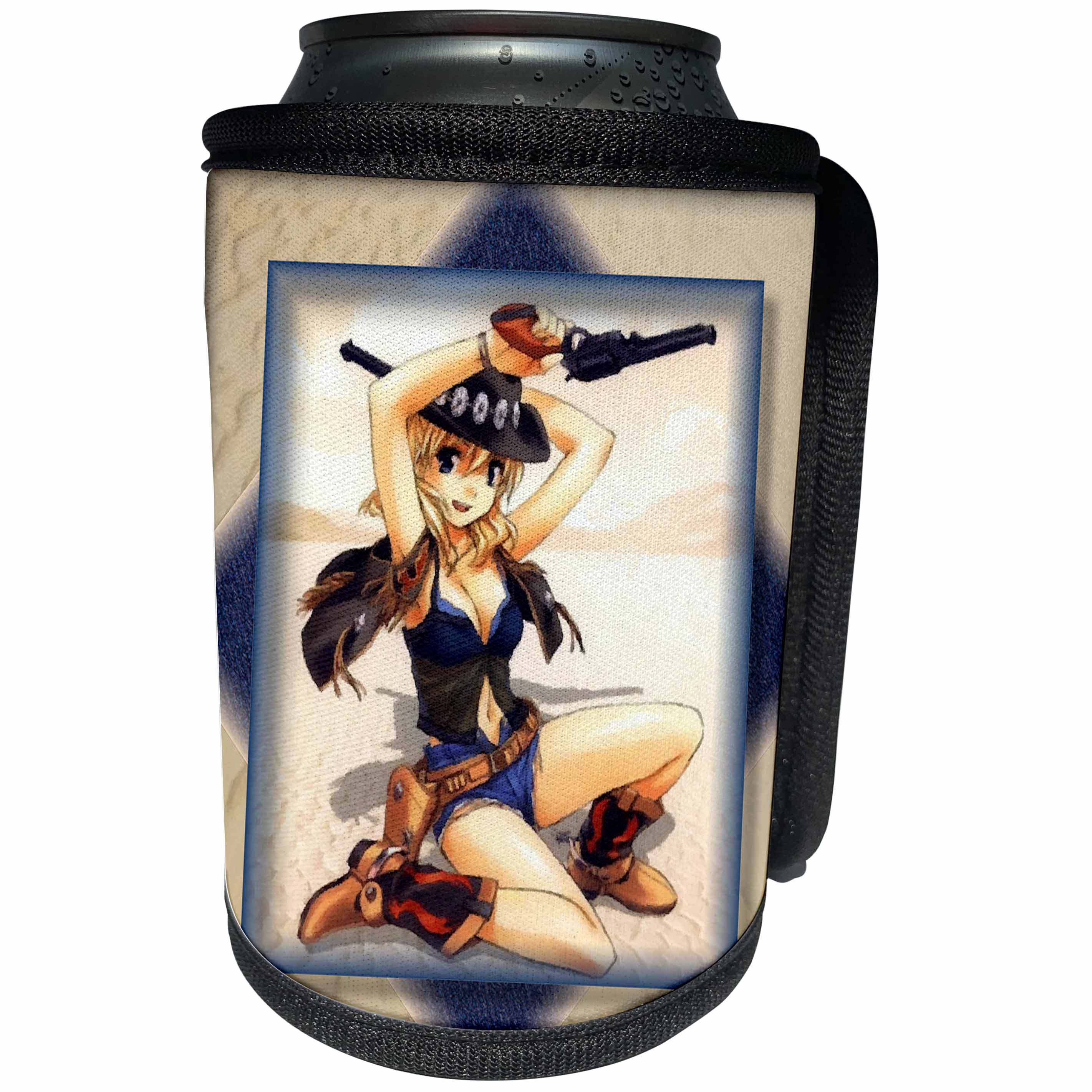 3dRose Susan Brown Designs General Themes - Anime Cowgirl - Can Cooler Bottle Wrap (cc_24103)