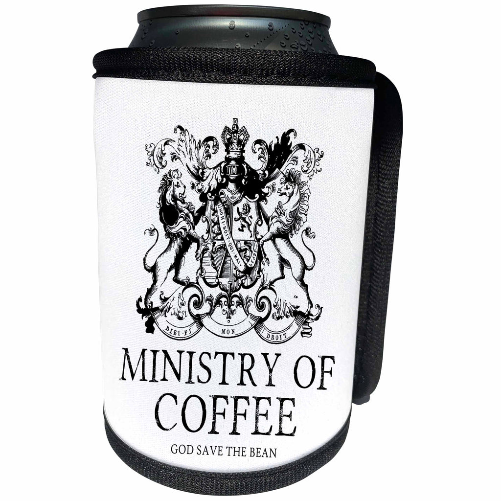 3dRose Russ Billington Designs - Ministry of Coffee Design- British Humor - Can Cooler Bottle Wrap (cc_241036)