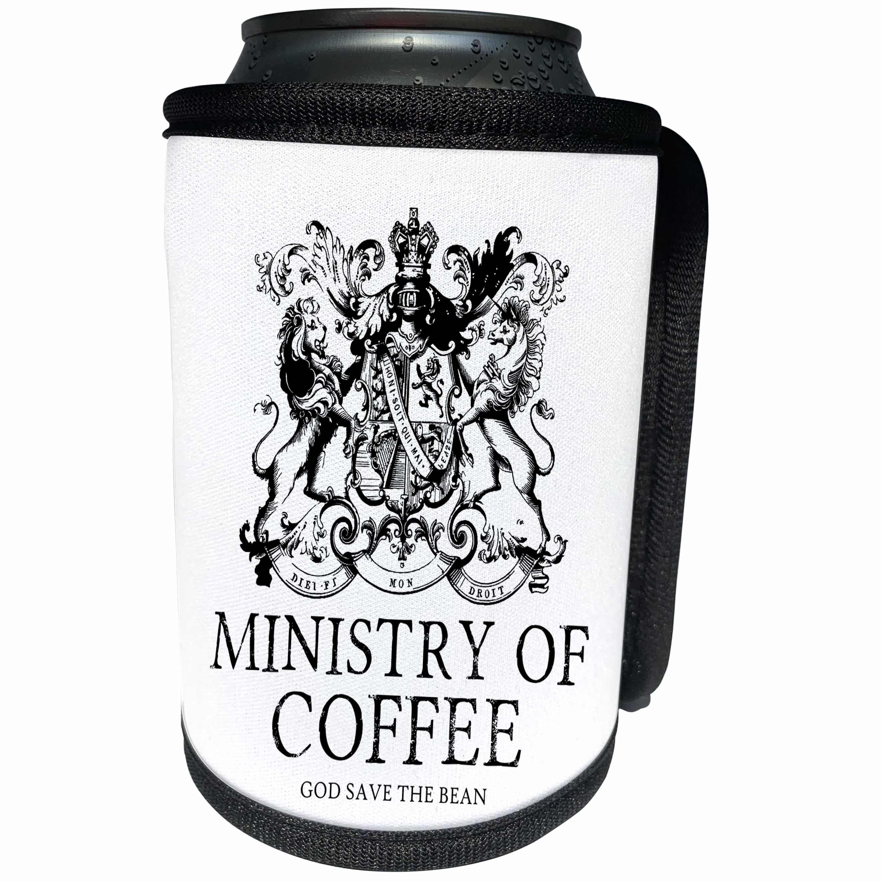 3dRose Russ Billington Designs - Ministry of Coffee Design- British Humor - Can Cooler Bottle Wrap (cc_241036)