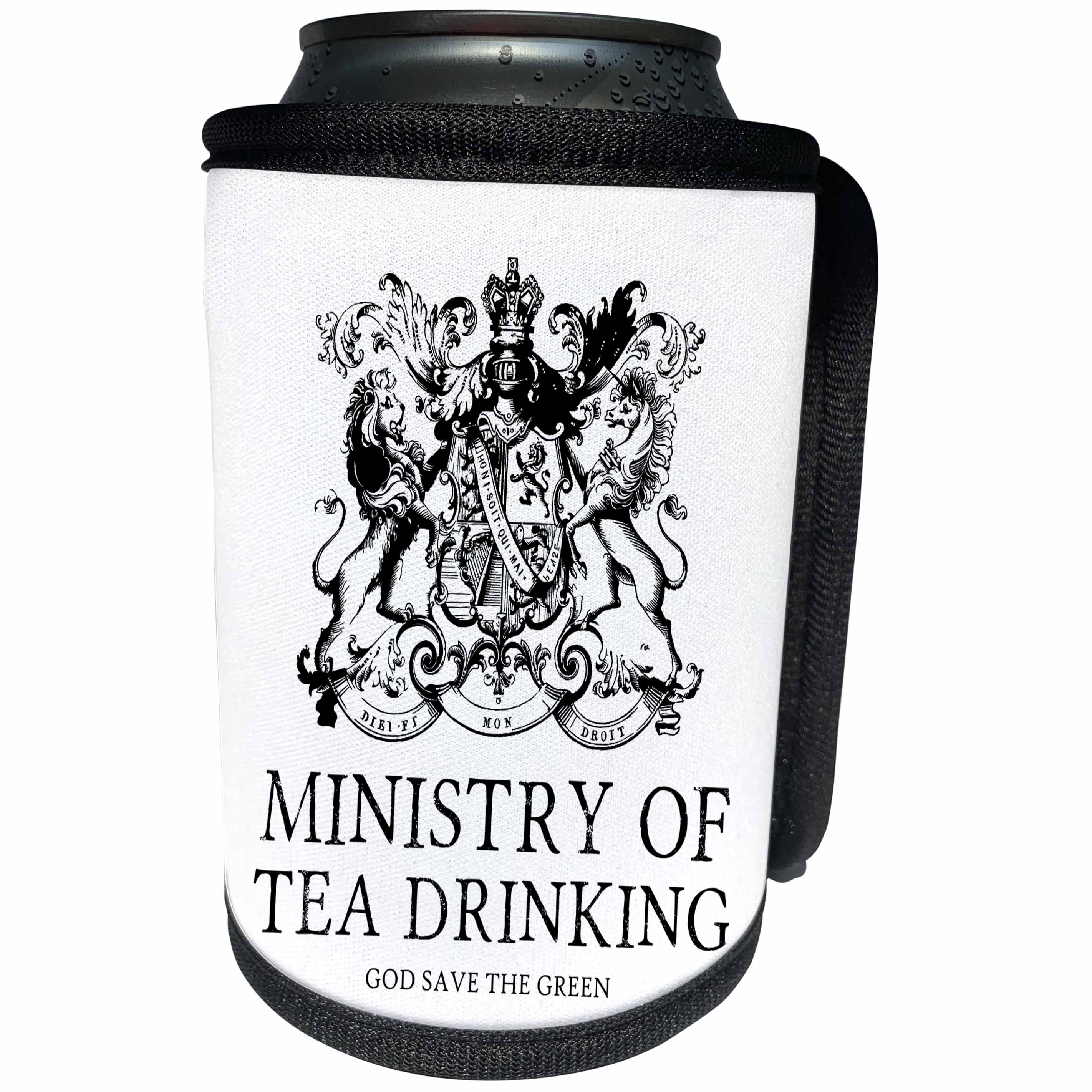 3dRose Russ Billington Designs - Funny Ministry of Tea Drinking Design - Can Cooler Bottle Wrap (cc_241037)