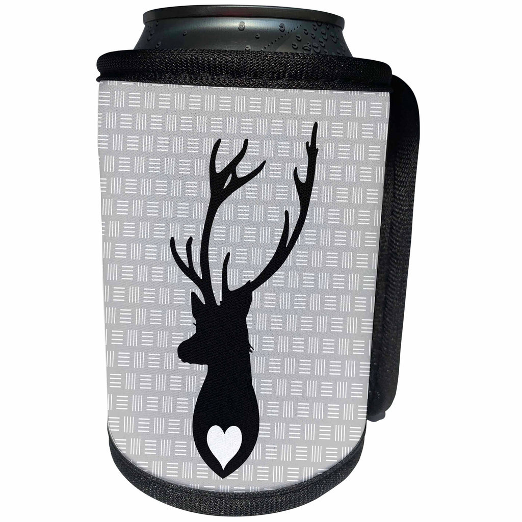 3dRose Russ Billington Designs - Black Gray and White Stag Design - Can Cooler Bottle Wrap (cc_241049)