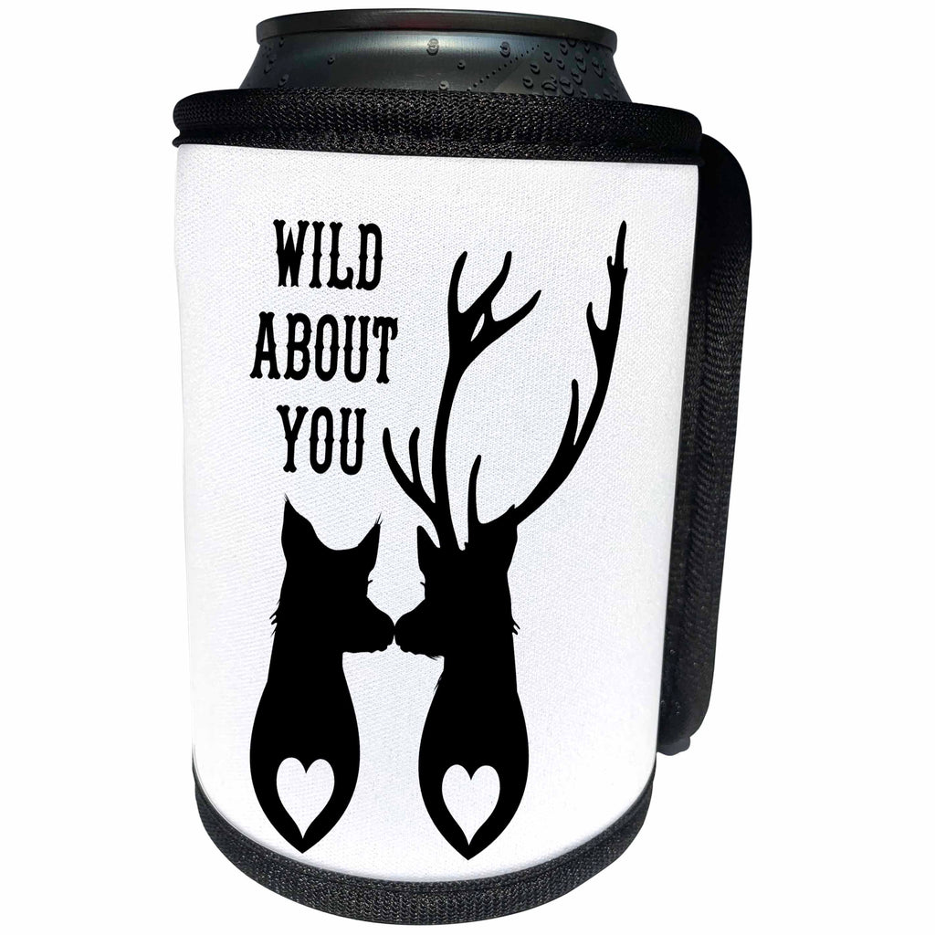 3dRose Russ Billington Designs - Wild About You- A Design with Two Deer in Black and White - Can Cooler Bottle Wrap (cc_241050)