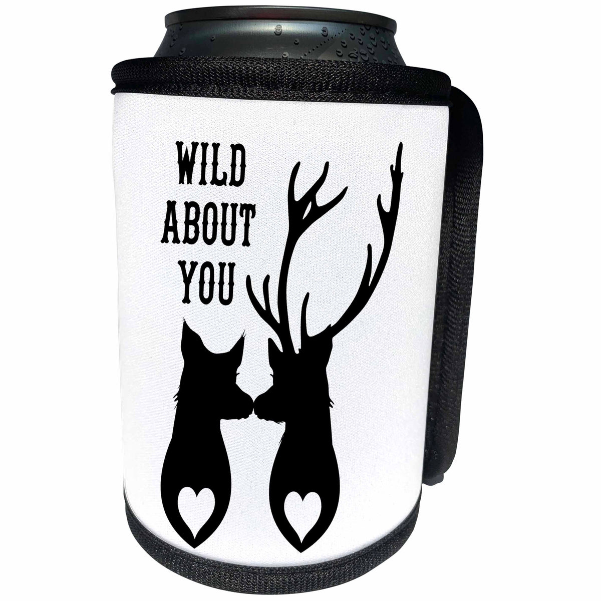 3dRose Russ Billington Designs - Wild About You- A Design with Two Deer in Black and White - Can Cooler Bottle Wrap (cc_241050)