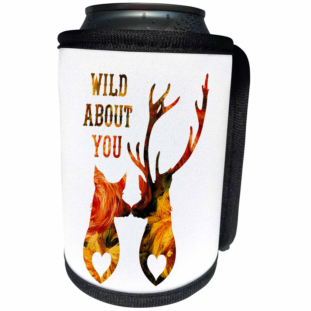 3dRose Russ Billington Designs - Two Deer in Love- Design in Reds and Yellows - Can Cooler Bottle Wrap (cc_241051)