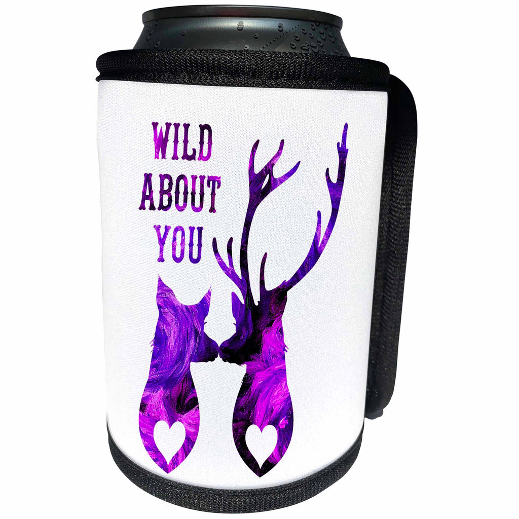 3dRose Russ Billington Designs - Beautiful Purple Deer Silhouettes with text- Wild About You - Can Cooler Bottle Wrap (cc_241052)