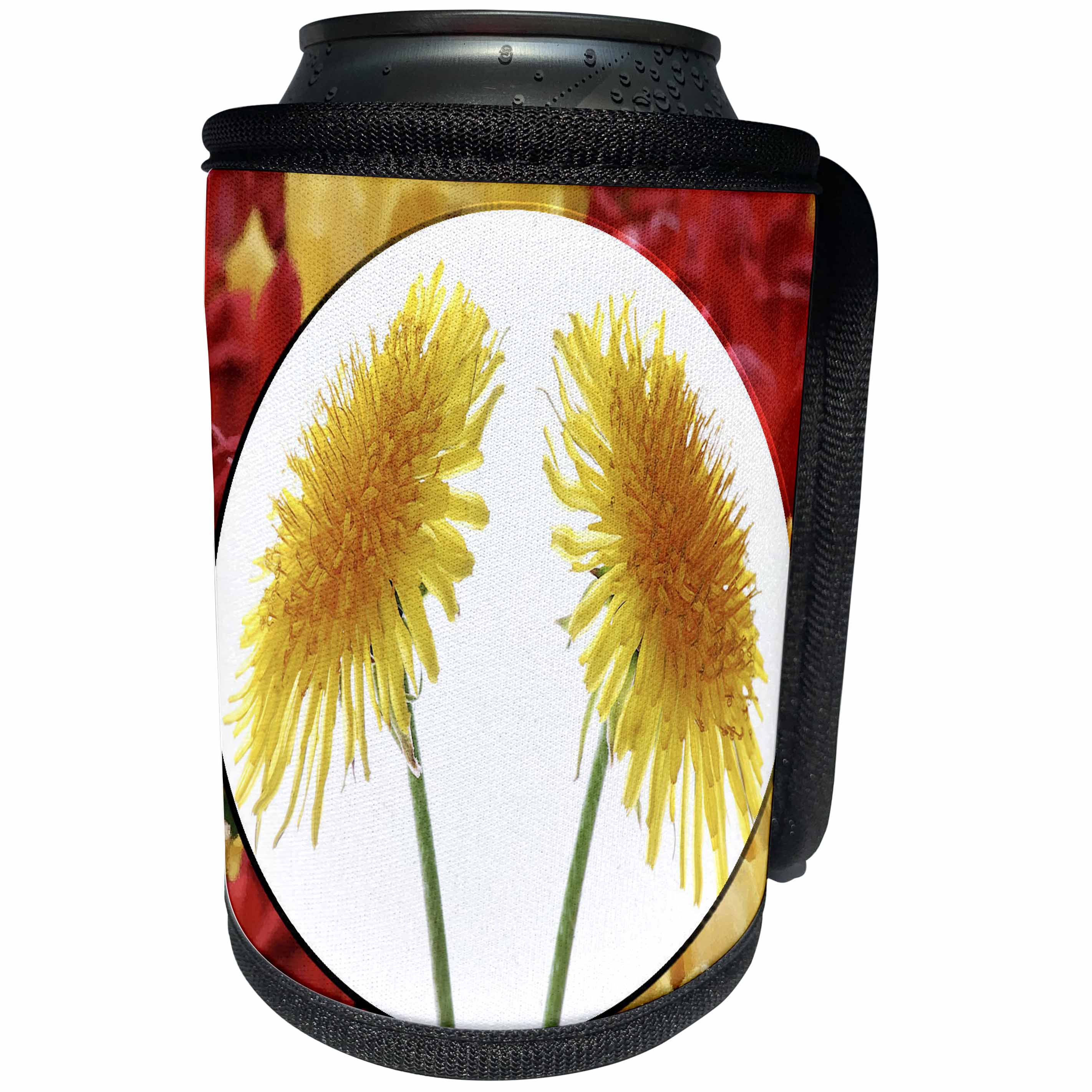 3dRose Susan Brown Designs Flower Themes - Dandelions in a Field of Tulips - Can Cooler Bottle Wrap (cc_24129)
