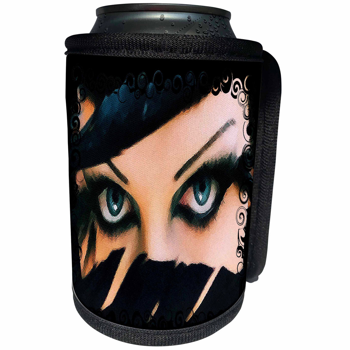 3dRose Susan Brown Designs People Themes - Dramatic Eyes with Feather - Can Cooler Bottle Wrap (cc_24131)