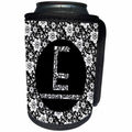 3dRose Russ Billington Monograms - Pretty Black and White Floral Monogram Letter E - Can Cooler Bottle Wrap (cc_241312)