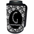 3dRose Russ Billington Monograms - Pretty Black and White Floral Monogram Letter G - Can Cooler Bottle Wrap (cc_241314)
