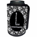 3dRose Russ Billington Monograms - Pretty Black and White Floral Monogram Letter L - Can Cooler Bottle Wrap (cc_241319)