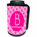 3dRose Russ Billington Monograms - Hoy Pink Girly Floral Monogram Letter B - Can Cooler Bottle Wrap (cc_241335)
