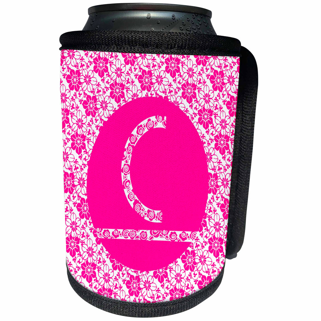 3dRose Russ Billington Monograms - Hoy Pink Girly Floral Monogram Letter C - Can Cooler Bottle Wrap (cc_241336)