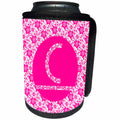 3dRose Russ Billington Monograms - Hoy Pink Girly Floral Monogram Letter C - Can Cooler Bottle Wrap (cc_241336)