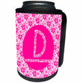 3dRose Russ Billington Monograms - Hoy Pink Girly Floral Monogram Letter D - Can Cooler Bottle Wrap (cc_241337)