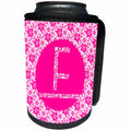 3dRose Russ Billington Monograms - Hoy Pink Girly Floral Monogram Letter F - Can Cooler Bottle Wrap (cc_241339)