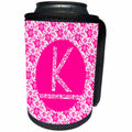 3dRose Russ Billington Monograms - Hoy Pink Girly Floral Monogram Letter K - Can Cooler Bottle Wrap (cc_241344)